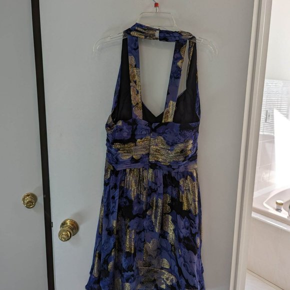 Nicole Miller metallic Purple and Gold floral Halter Dress Size 6 - Picture 5 of 7